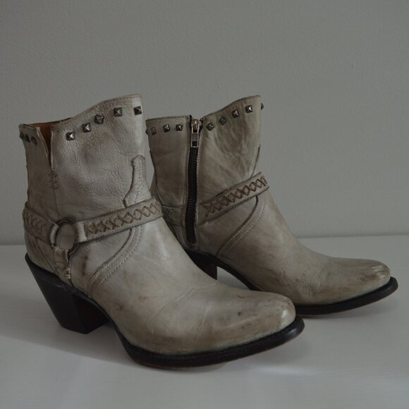 Lucchese Harness Ani Studded Distressed White Western Booties - Picture 5 of 15